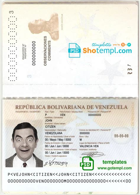 Venezuela passport template in PSD format, fully editable | Passport template, Passport, Templates