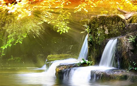 Kleiner Wasserfall Und Sonnenlicht 1920x1200 Hd Hintergrundbilder Hd Bild