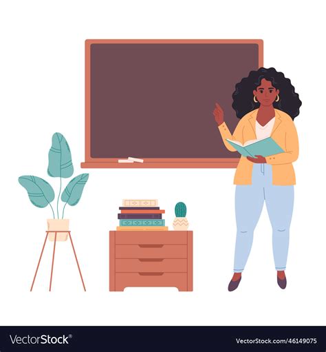 African American Female Teacher At Classroom Near Vector Image