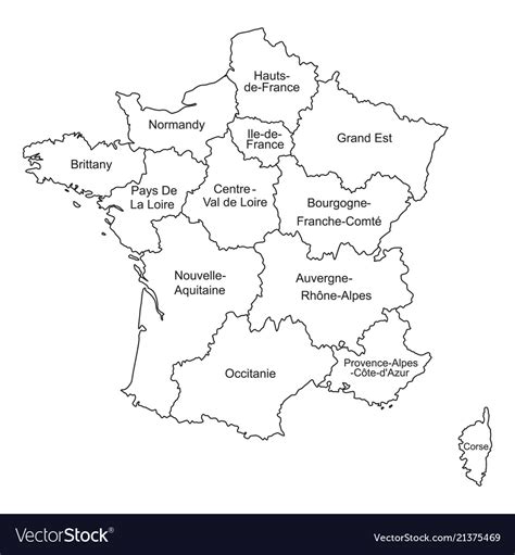 Black Outlines Map France With Names On White Vector Image