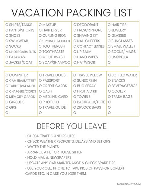 the complete vacation travel packing list tips made in a day