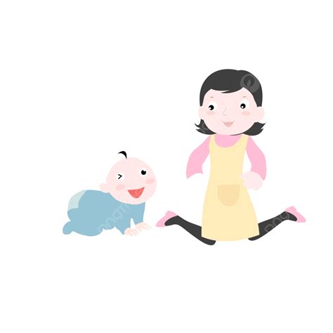 Dibujos Animados Bebé Aprende A Gatear Ilustración Png Mamá Juega Con