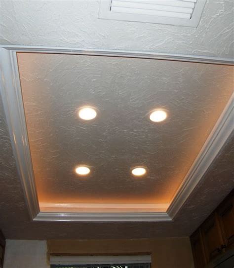 How to build your own tray ceiling with led lighting and crown molding. Another tray ceiling/recessed lighting idea to replace the ...