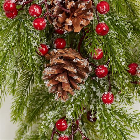 Frosted Artificial Pine Berry And Cones Teardrop Christmas Holiday