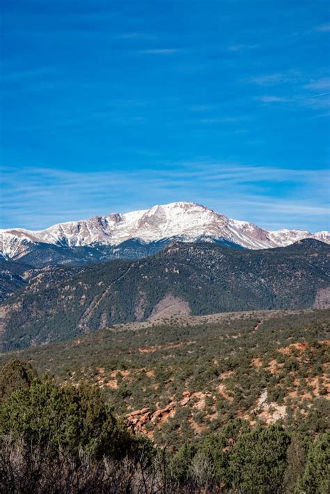 Snow Capped Mountain Landscape Pikes Peak Colorado Stock Image Image