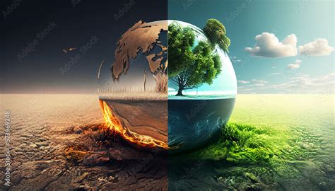 Global Warming VS Climate Change Planet Earth Ecology Concept Global Warming Concept The