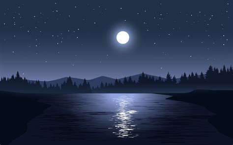 Moonlight Reflecting On Lake Landscape 1308318 Vector Art At Vecteezy