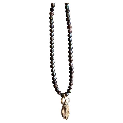 white diamond black pearl bead necklace virgin mary medal pendant j dauphin for sale free