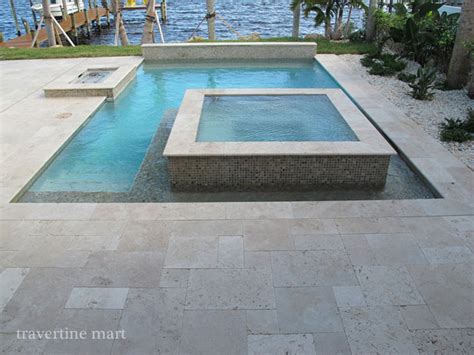 Ivory Tumbled Travertine Pool Deck Tiles And Pavers Modern Pool