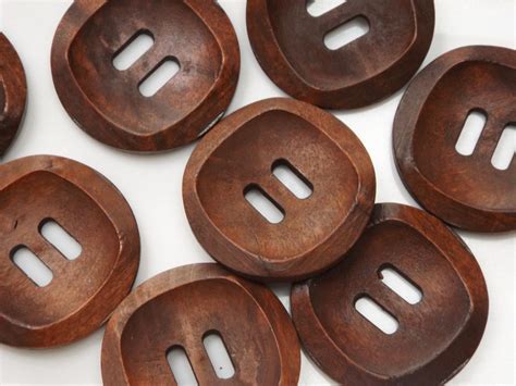 Pack Of 8 Large Wooden Buttons Dark Brown 30mm Diameter Wooden