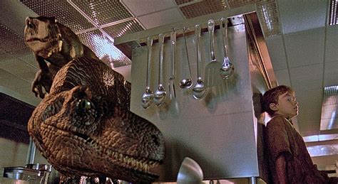 The Velociraptors In The Kitchen Scene In Jurassic Park