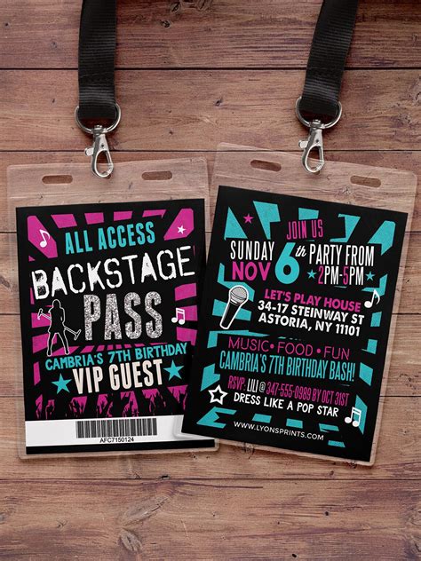 Disco Retro Neon Vip Pass Backstage Pass Vip Invitation Birthday Invitation Pop Star