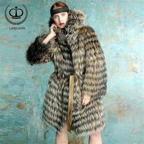 New Natural Real Fur Coat Women Cm Long Thick Warm Sliver Fox Fur Jacket With Hood Winter