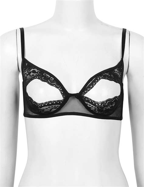Womens Sexy Lingerie Soft Sheer Black Color See Through Mesh Lace Frilly Triangle Bralette Wire