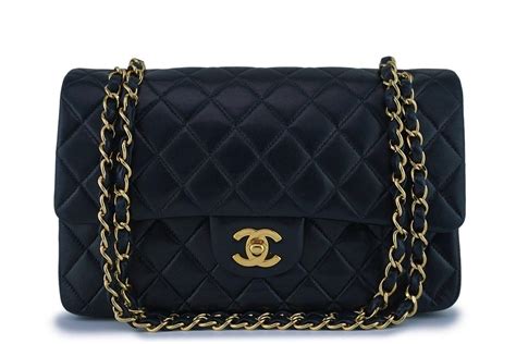 Chanel Black Lambskin Medium Classic 255 Double Flap Bag 18k Gold Plated
