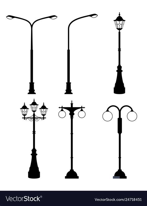 Old Street Lamps Set In Monochrome Style Vector Image