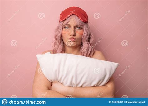 Upset Sleepy Woman Wears Sleep Mask Sad To Wake Up Early In Morning