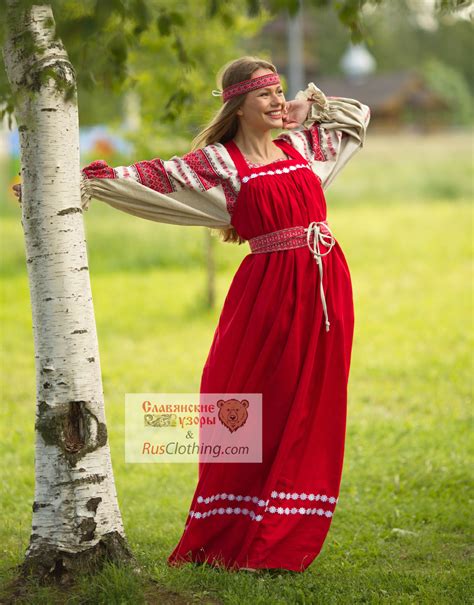 red linen sarafan with russian blouse ladushka