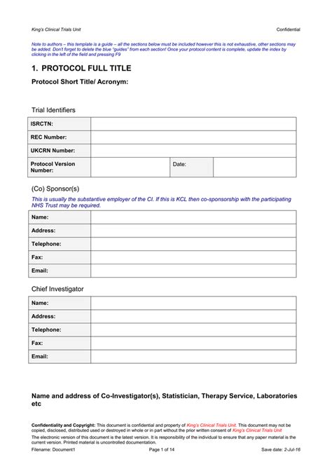 Phase 1 Clinical Trial Protocol Template