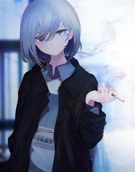 Anime Girl Smoking Cigarette Drawing