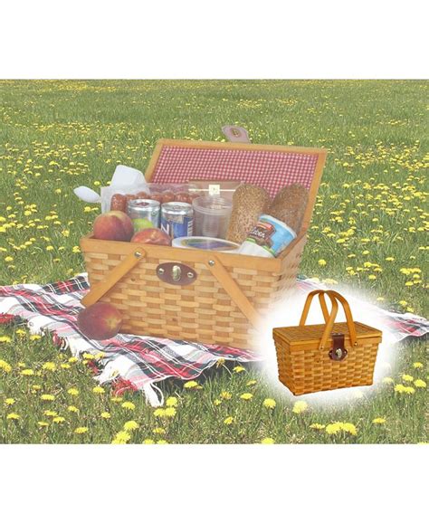 Vintiquewise Picnic Basket Gingham Lined With Folding Handles Macys