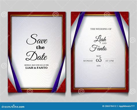 Luxury Save The Date Wedding Invitation Card Set Stock Vector