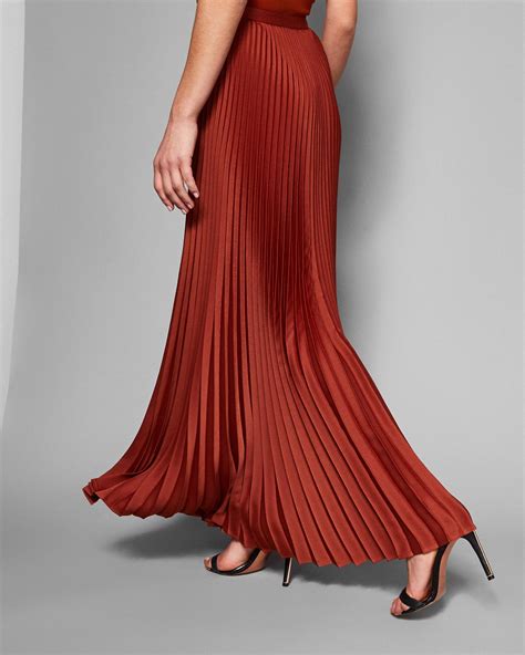 Ted Baker Pleated Satin Maxi Skirt In Brown Lyst