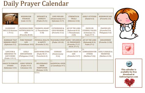 Prayer Calendar Printable Prayers Prayers Pastors Appreciation
