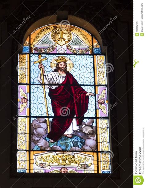 Stained Glass Of Christ The King In The Duomo Cathedral Lecce Italy