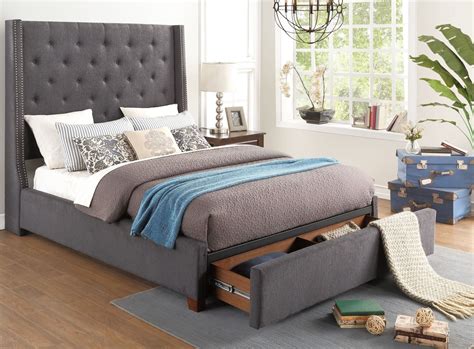 Fairborn Dark Gray King Upholstered Platform Storage Bed From