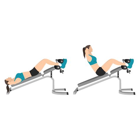 Woman Doing Decline Bench Sit Ups Crunches Exercise Flat Vector