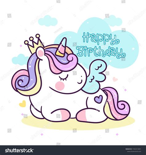Cute Pony Vector Unicorn Cartoon Birthday Stock Vector Royalty Free