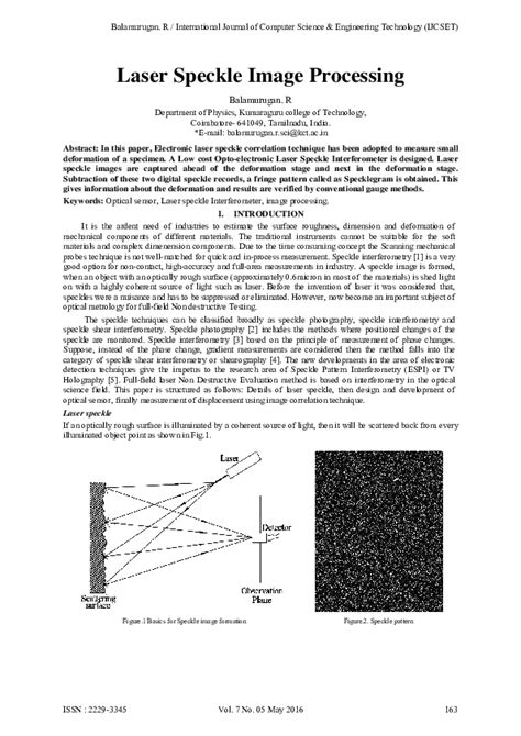 (PDF) Laser Speckle Image Processing | R. Balamurugan and ...