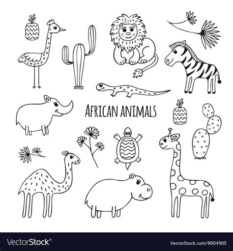 Set Of Black And White African Animals Royalty Free Vector