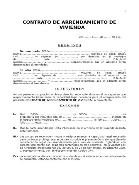 Ejemplo Contrato De Alquiler Vivienda Pdf Alquiler Arbitraje