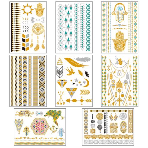 buy metallic temporary tattoos for girls women teens 8 sheets 100 gold silver temporary