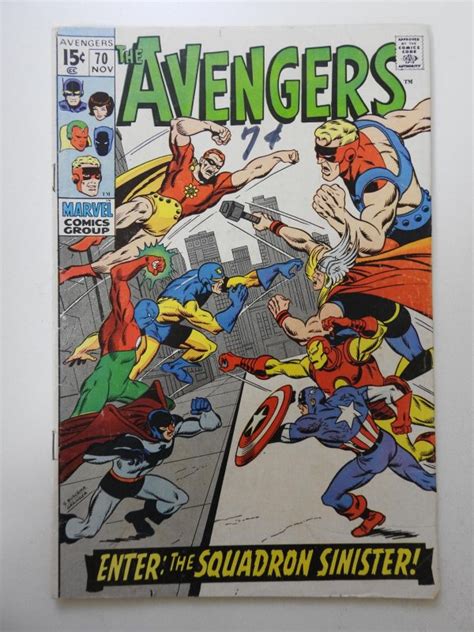 The Avengers 70 1969 Vg Condition Moisture Stain Ink Front Cover