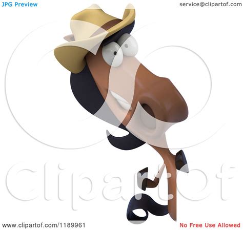 Clipart Of A 3d Happy Horse Wearing A Cowboy Hat And