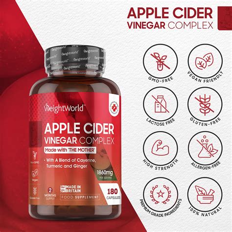 Apple Cider Vinegar With Mother 180 Acv Complex Capsules 1860mg High Strength Apple Cider