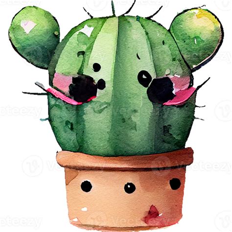 Cute Cactus Watercolor Clipart 23476219 Png