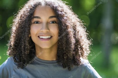 Portrait Black Mixed Race Biracial African American Female Young Woman