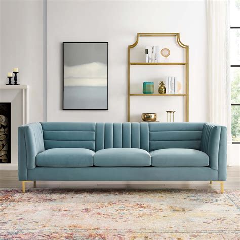 Ingenuity Channel Tufted Light Blue Velvet Sofa Las