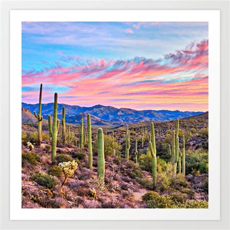 Arizona South West Sunset Cactus Desert Landscape Art Print By Simone