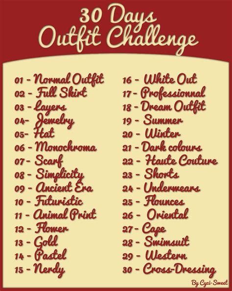 30 Days Outfit Challenge By Cycitheconqueror On Deviantart