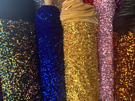 Gold Sequin Fabric By the Yard/ Sequin Stretch Velvet Fabric/ | Etsy