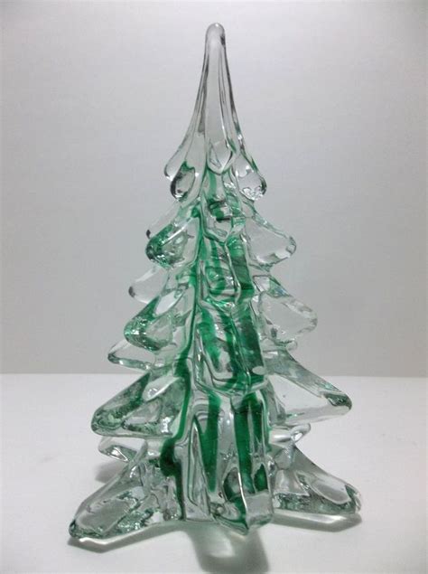 Vintage Art Glass Christmas Tree Crystal Clear Green Ribbons 6