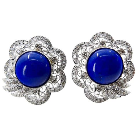 Royal Blue Lapis Lazuli And Diamond Earrings With Natural Gold Veins