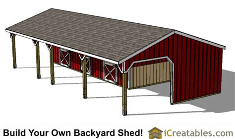 3 Stall Horse Barn Plans With Lean To And Center Tack Room