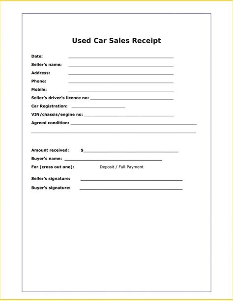 Browse Our Printable Used Car Sales Receipt Template Receipt Template