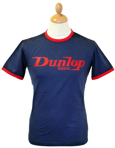 Logo T Shirt Dunlop Retro Seventies Indie Logo Print Navy Mod Tee